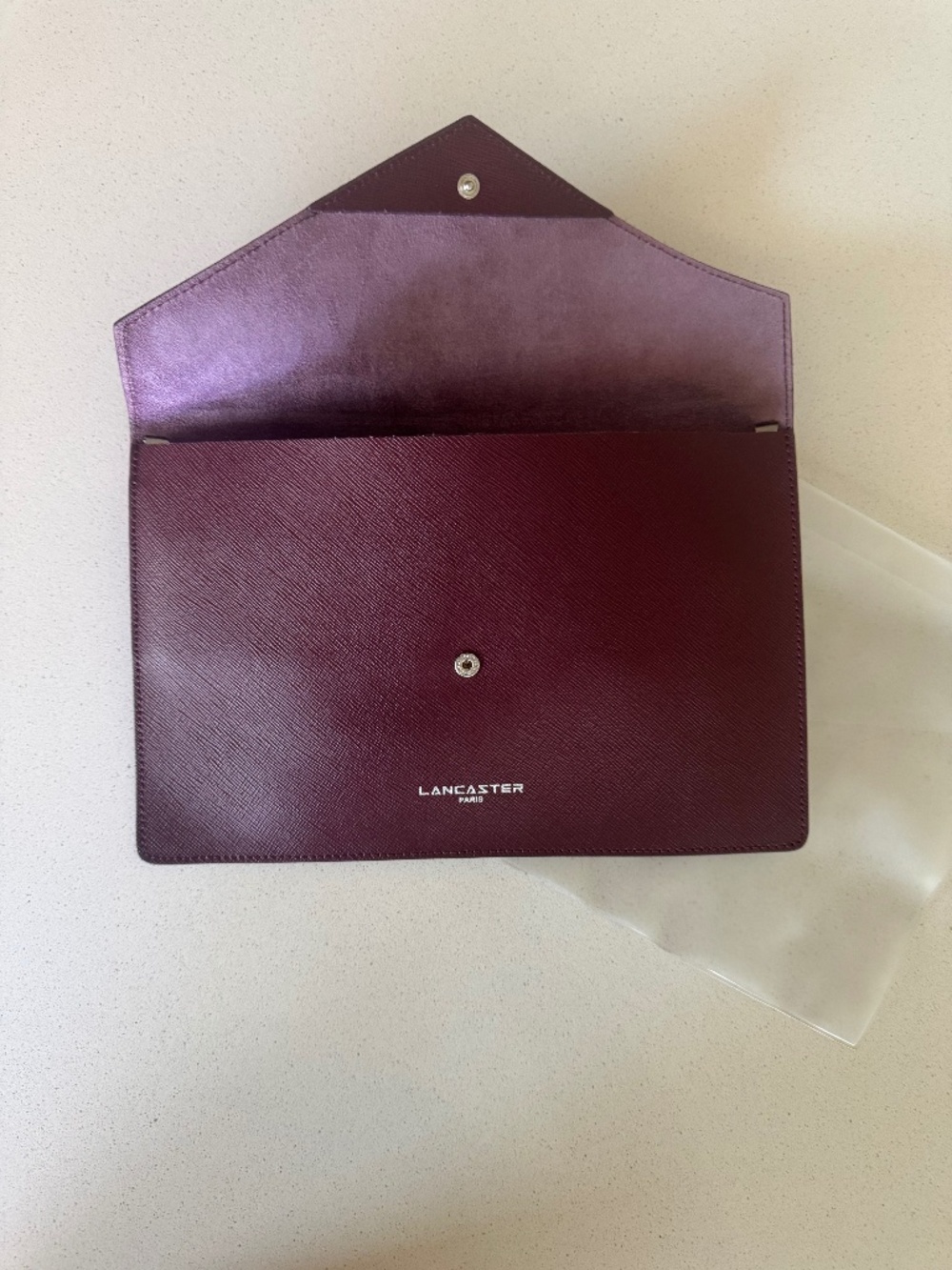 Lancaster Paris Burgundy Saffiano Leather Envelope Crossbody Clutch NWOT